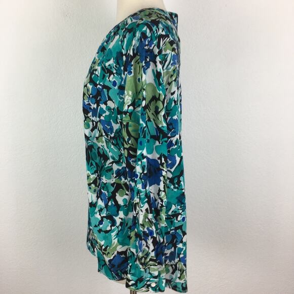 Philosophy Green Black Blue Floral Pop Over  top 0X - Picture 5 of 7